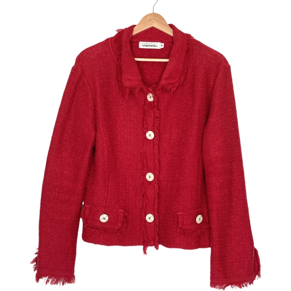 Willow Red Fringe Trimmed Cardigan Sweater Size Medium